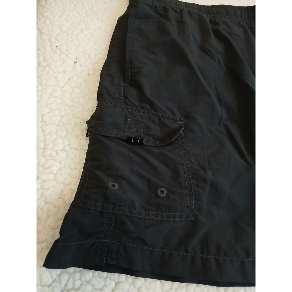 Tommy Bahama RELAX Cargo Swim Trunks M Black Board Shorts Embroidere Nautical